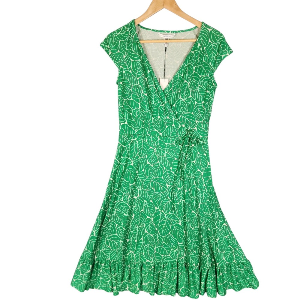 Diane Von Furstenberg Green Leaf Print Midi Dress